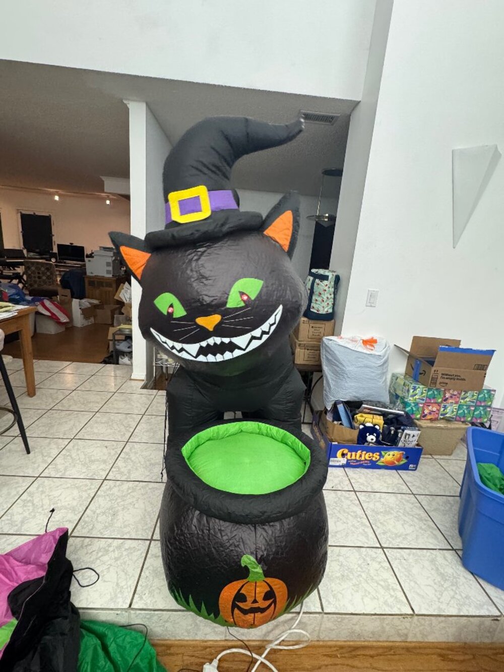 5.2ft GOOSH Halloween Inflatable Animated Head Turning Black Cat With Cauldron